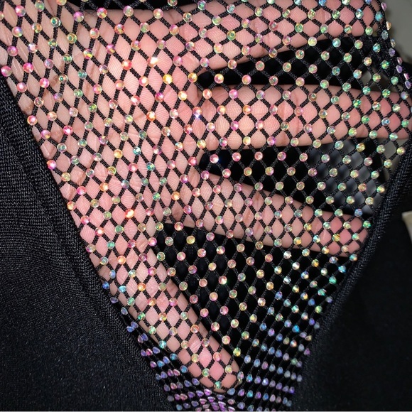 BELLA BARNETT Metallic Color Bling Mesh Dress V Neck Sexy Dress Mini - Picture 8 of 8